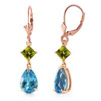 Blue Topaz and Peridot Droplet Earrings 4.5ctw in 9ct Rose Gold