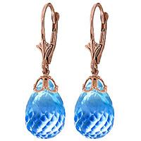 Blue Topaz Crown Briolette Drop Earrings 20.5ctw in 9ct Rose Gold