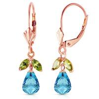 Blue Topaz and Peridot Snowdrop Earrings 3.4ctw in 9ct Rose Gold