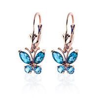 blue topaz butterfly drop earrings 124ctw in 9ct rose gold