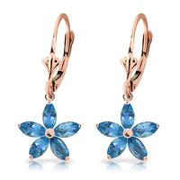 Blue Topaz Flower Star Drop Earrings 2.8ctw in 9ct Rose Gold