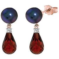 Black Pearl, Diamond and Garnet Stud Earrings 6.5ctw in 9ct Rose Gold