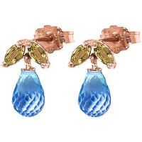Blue Topaz and Peridot Snowdrop Stud Earrings 3.4ctw in 9ct Rose Gold