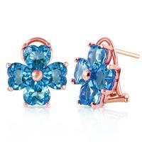 Blue Topaz Flower Heart Stud Earrings 7.6ctw in 9ct Rose Gold