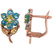 Blue Topaz and Peridot Flower Petal Stud Earrings 2.12ctw in 9ct Rose Gold