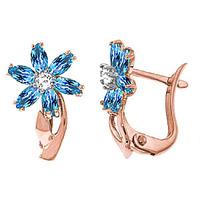 Blue Topaz and Diamond Flower Petal Stud Earrings 1.0ctw in 9ct Rose Gold