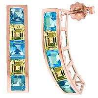 Blue Topaz and Peridot Channel Set Stud Earrings 4.5ctw in 9ct Rose Gold