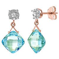 Blue Topaz and Diamond Deflection Stud Earrings 17.5ctw in 9ct Rose Gold