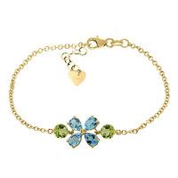 Blue Topaz and Peridot Adjustable Bracelet 3.15ctw in 9ct Gold