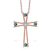 Blue Topaz and Diamond Cross Pendant Necklace 0.4ctw in 9ct Rose Gold