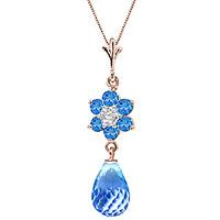 Blue Topaz and Diamond Flower Pendant Necklace 2.75ctw in 9ct Rose Gold