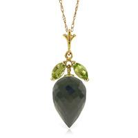 Black Spinel and Peridot Pendant Necklace 12.75ctw in 9ct Gold