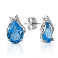 Blue Topaz and Diamond Stud Earrings 5.0ctw in 9ct White Gold