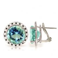 Blue Topaz and Diamond Stud French Clip Halo Earrings 15.6ctw in 9ct White Gold