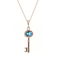 Blue Topaz Key Charm Pendant Necklace 0.5ct in 9ct Rose Gold