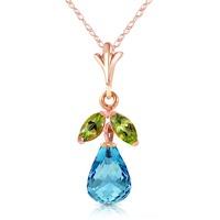 Blue Topaz and Peridot Snowdrop Pendant Necklace 1.7ctw in 9ct Rose Gold