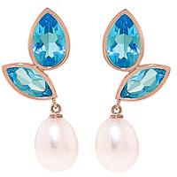 Blue Topaz and Pearl Petal Drop Earrings 16.0ctw in 9ct Rose Gold