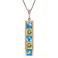 Blue Topaz and Peridot Channel Set Pendant Necklace 2.25ctw in 9ct Rose Gold