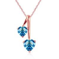 Blue Topaz Twin Heart Pendant Necklace 1.4ctw in 9ct Rose Gold