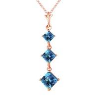 Blue Topaz Three Stone Pendant Necklace 2.4ctw in 9ct Rose Gold