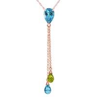 Blue Topaz and Peridot Droplet Pendant Necklace 3.75ctw in 9ct Rose Gold