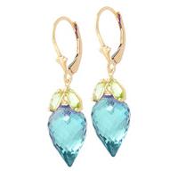 blue topaz and peridot drop earrings 235ctw in 9ct gold