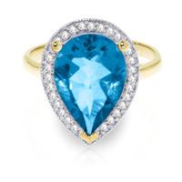 Blue Topaz and Diamond Halo Ring 4.5ct in 9ct Gold