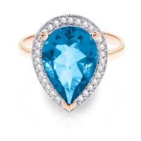 Blue Topaz and Diamond Halo Ring 4.5ct in 9ct Rose Gold