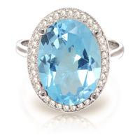 Blue Topaz and Diamond Halo Ring 7.4ct in 9ct White Gold