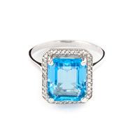 Blue Topaz and Diamond Halo Ring 7.6ct in 9ct White Gold