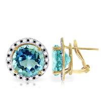 Blue Topaz and Diamond Stud French Clip Earrings 15.6ctw in 9ct Gold