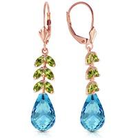 blue topaz and peridot drop earrings 112ctw in 9ct rose gold