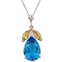 Blue Topaz and Peridot Pendant Necklace 6.5ctw in 9ct Rose Gold