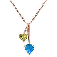 blue topaz and peridot twin pendant necklace 14ctw in 9ct rose gold