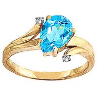 Blue Topaz and Diamond Flank Ring 1.5ct in 9ct Gold