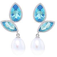 Blue Topaz and Pearl Petal Drop Earrings 16.0ctw in 9ct White Gold