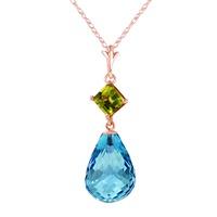 Blue Topaz and Peridot Pendant Necklace 5.5ctw in 9ct Rose Gold