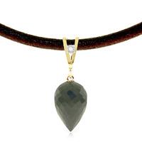 Black Spinel and Diamond Leather Pendant Necklace 12.25ct in 9ct Gold