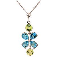 Blue Topaz and Peridot Blossom Pendant Necklace 3.15ctw in 9ct Rose Gold