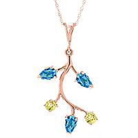 blue topaz and peridot vine pendant necklace 095ctw in 9ct rose gold