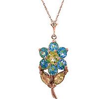 Blue Topaz and Peridot Flower Petal Pendant Necklace 1.06ctw in 9ct Rose Gold