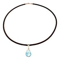 Blue Topaz and Diamond Leather Pendant Necklace 6.5ct in 9ct Rose Gold