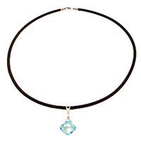 Blue Topaz and Diamond Leather Pendant Necklace 8.75ct in 9ct Rose Gold