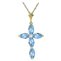 Blue Topaz and Diamond Vatican Cross Pendant Necklace 1.08ctw in 9ct Gold