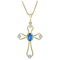 blue topaz and diamond venetian cross pendant necklace 045ct in 9ct go ...