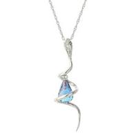 Blue Topaz and Diamond Serpent Pendant Necklace 2.25ct in 9ct White Gold