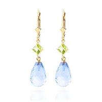 blue topaz and peridot drop earrings 110ctw in 9ct gold