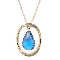 Blue Topaz and Diamond Pendant Necklace 11.5ct in 9ct Gold