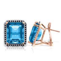 Blue Topaz and Diamond Stud French Clip Halo Earrings 15.2ctw in 9ct Rose Gold