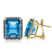 Blue Topaz and Diamond Stud French Clip Halo Earrings 15.2ctw in 9ct Gold